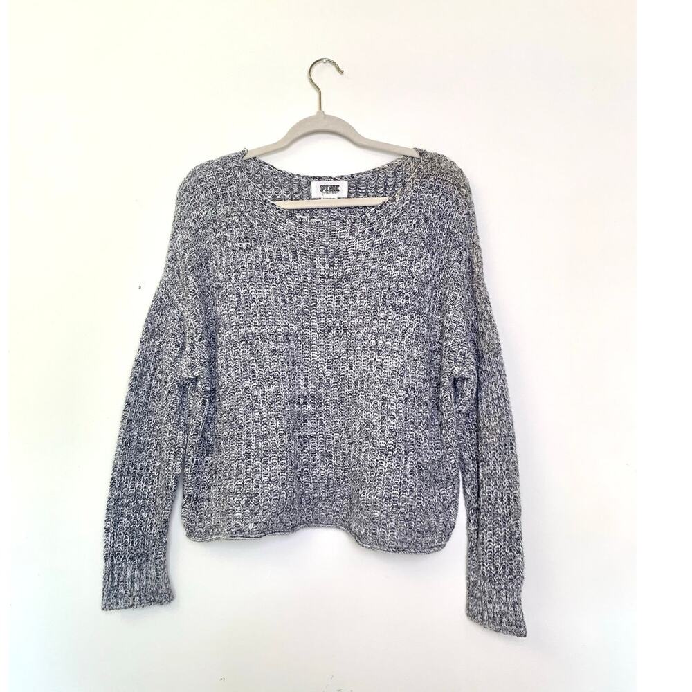 PINK Slouchy Knit Sweater Size Small Gray Marled Semi-Crop Loungeware Casual